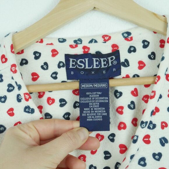 Vintage Medium Pajama Shirt Flannel 90s Hearts Cozy Novelty Boho Cabincore - Picture 2 of 7